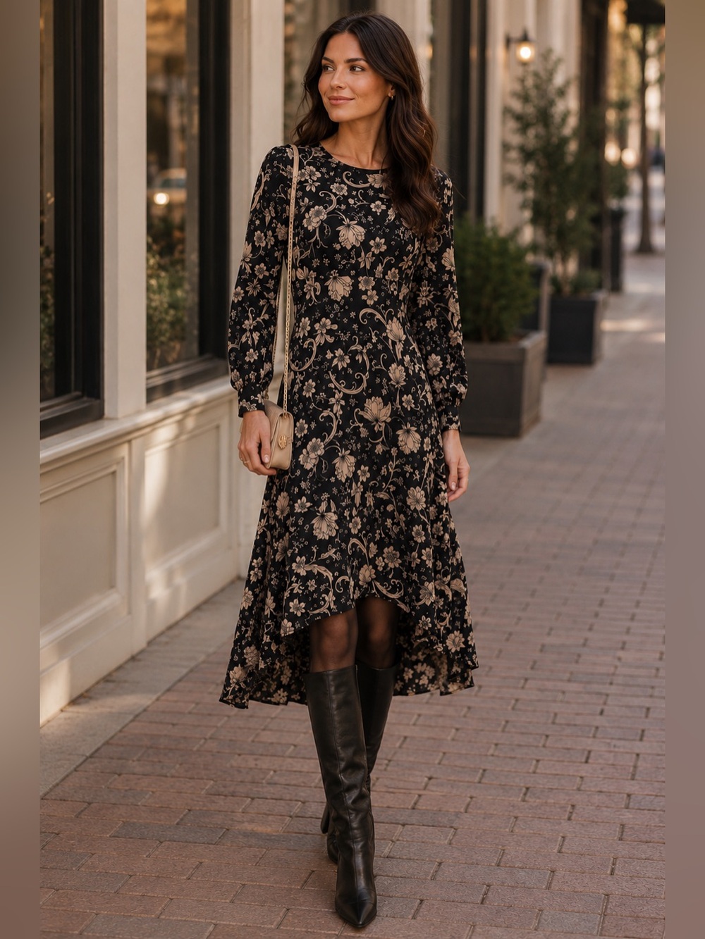 Who What Wear Black Floral High Low Midi Dress XS